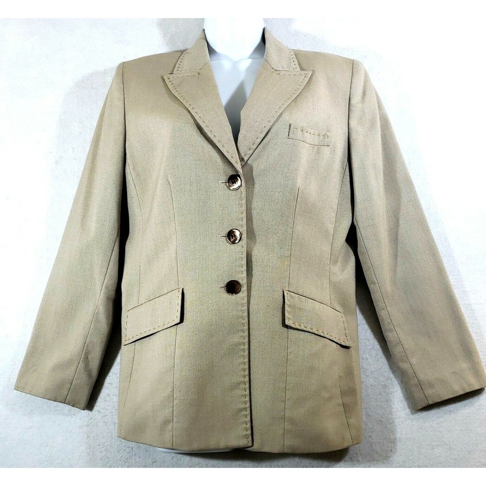 Kasper Blazer Jacket 10 Women's Lined Light Academia Pockets Beige Old Money